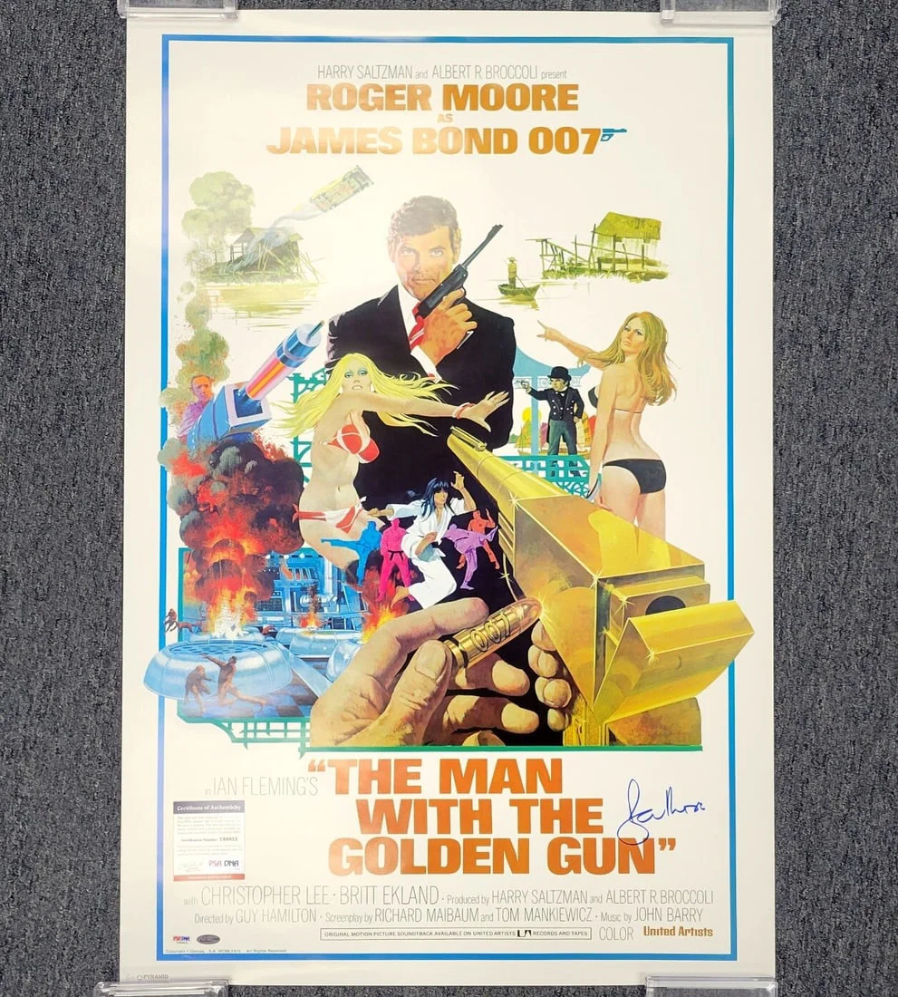 Roger Moore Autographed 24x36 The Man With the Golden Gun Poster PSA DNA