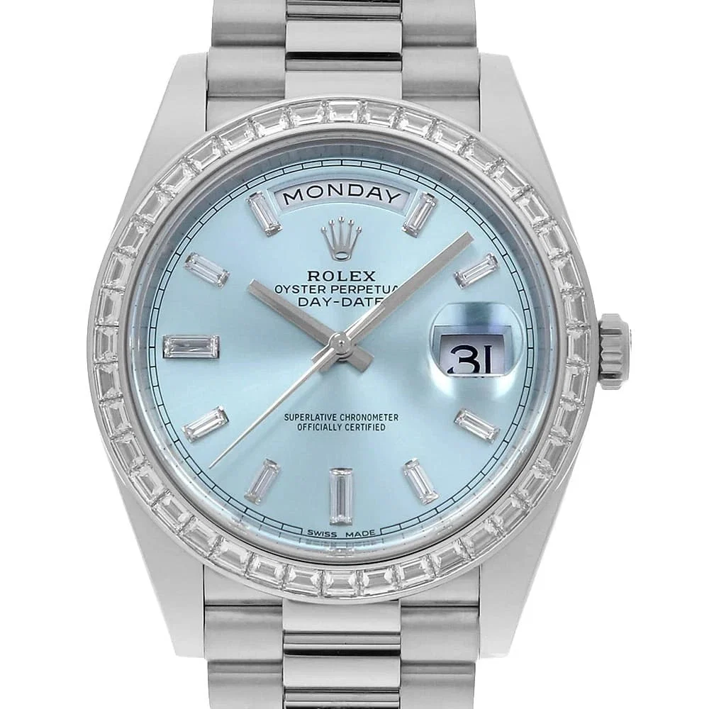 ROLEX BEZEL DIAMOND BAGUETTE ICE BLUE WATCH