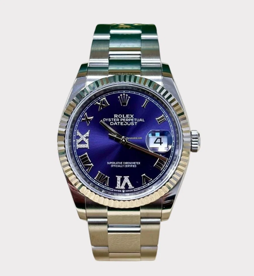 Rolex Datejust 36mm Aubergine set with Diamonds 18K White Gold and Steel Ref 126234 Full Set