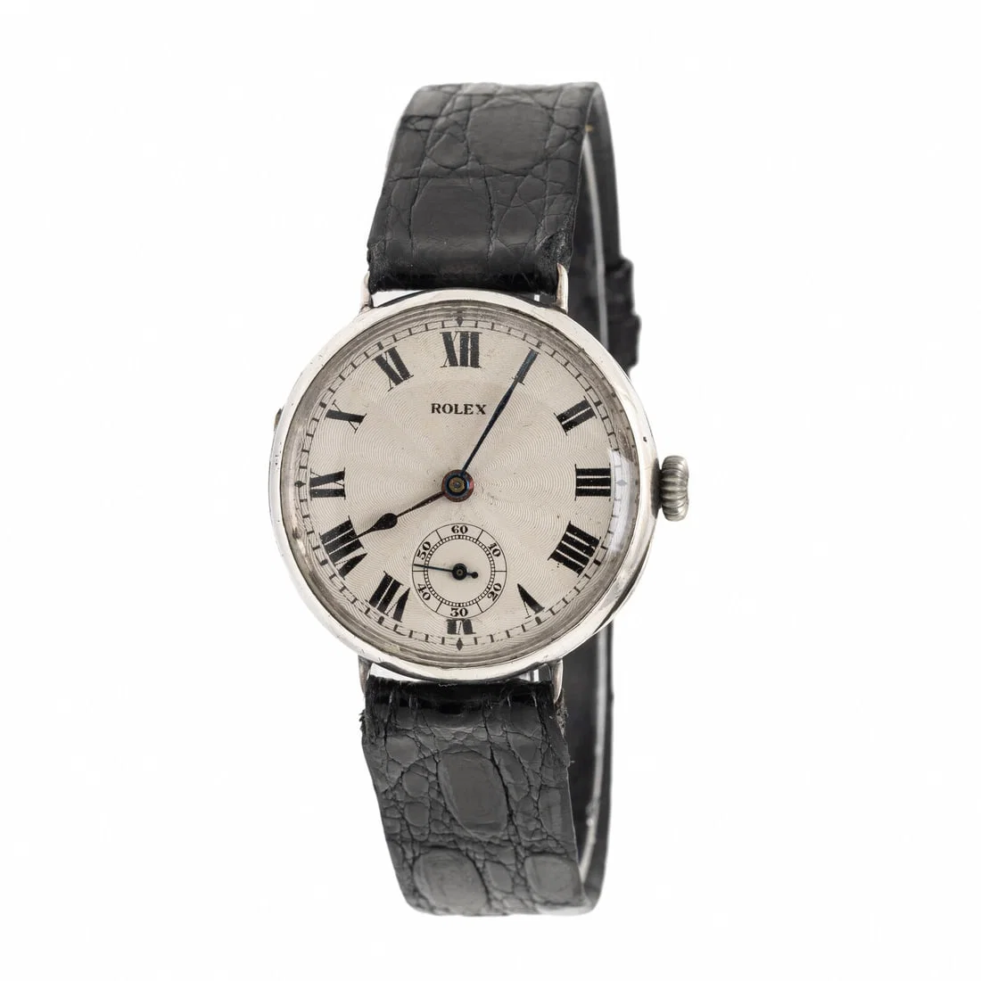 Rolex, Sterling Silver WWII-Era 'Trench' Watch, with Hinged Officer's Case Back