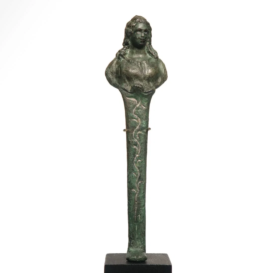 Roman Bronze Figure with Silver Inlays, c. 1st - 2nd Century A.D.