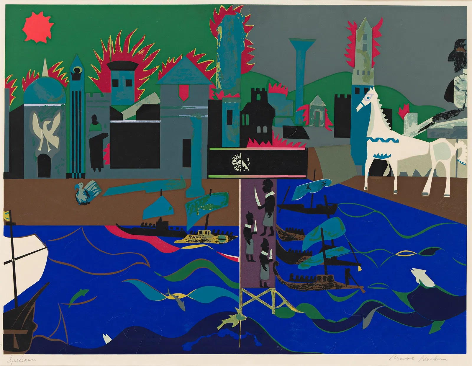 Romare Bearden (1911-1988), Group of 5 color screenprints from the Odysseus Suite, 1979.