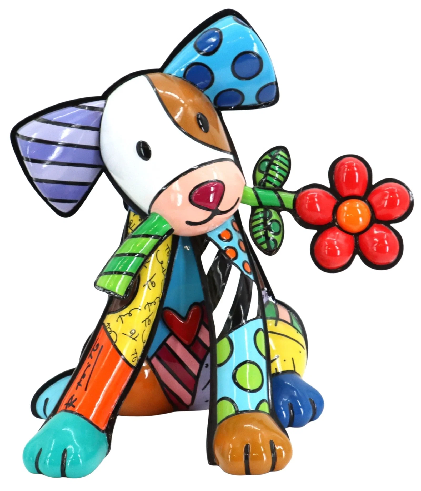 Romero Britto (Born 1963) Brazilian, Hand Painted Resin Statue "Lovely Dog" - AS IS
