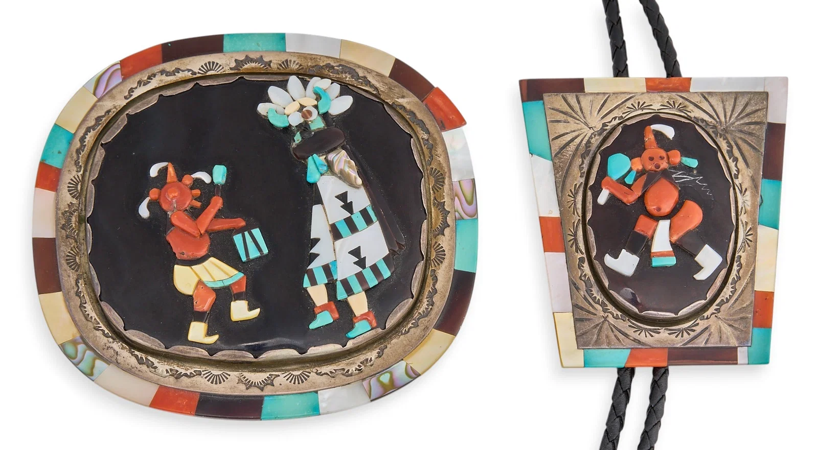 Ronnie Calabaza, Zuni Multi-Stone Inlay Bolo and Buckle
