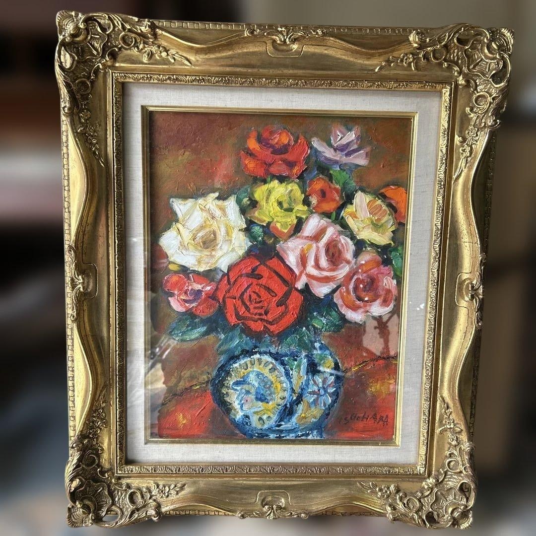 Rose, oil painting, classical frame, F6 size