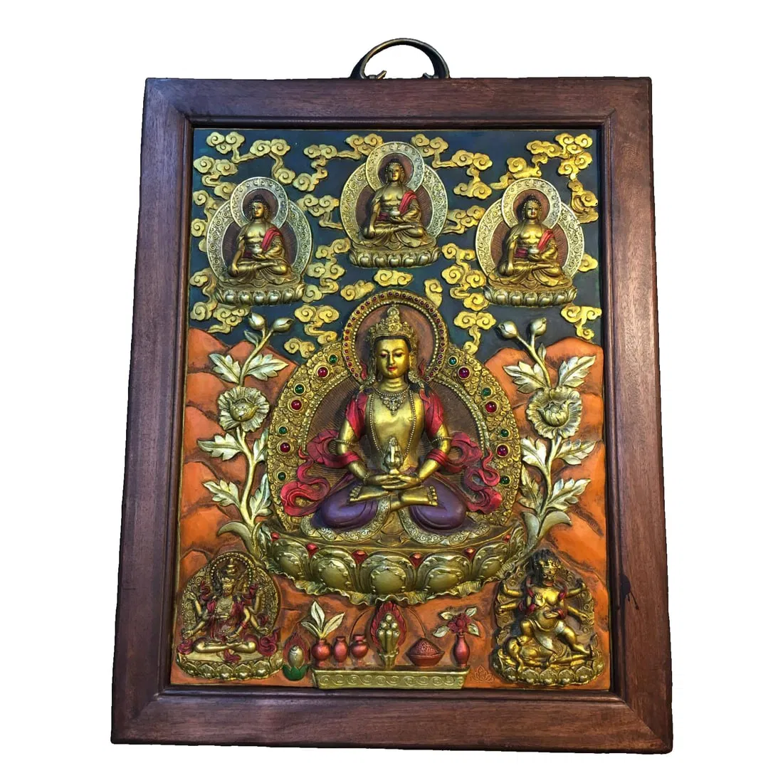 Rosewood Inlaid Copper Thangka