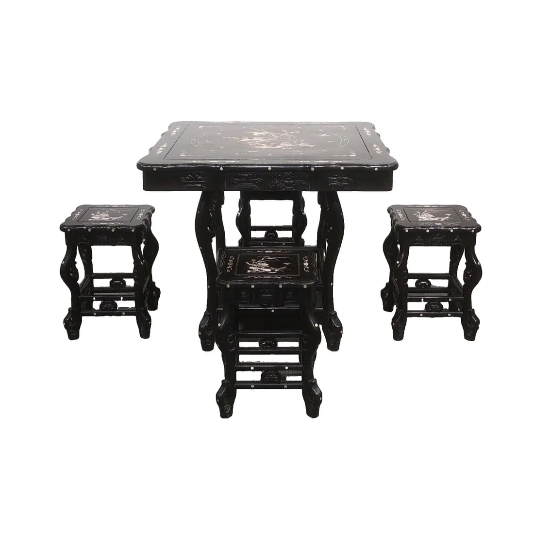 Rosewood square table inlaid with mother-of-pearl five-piece set