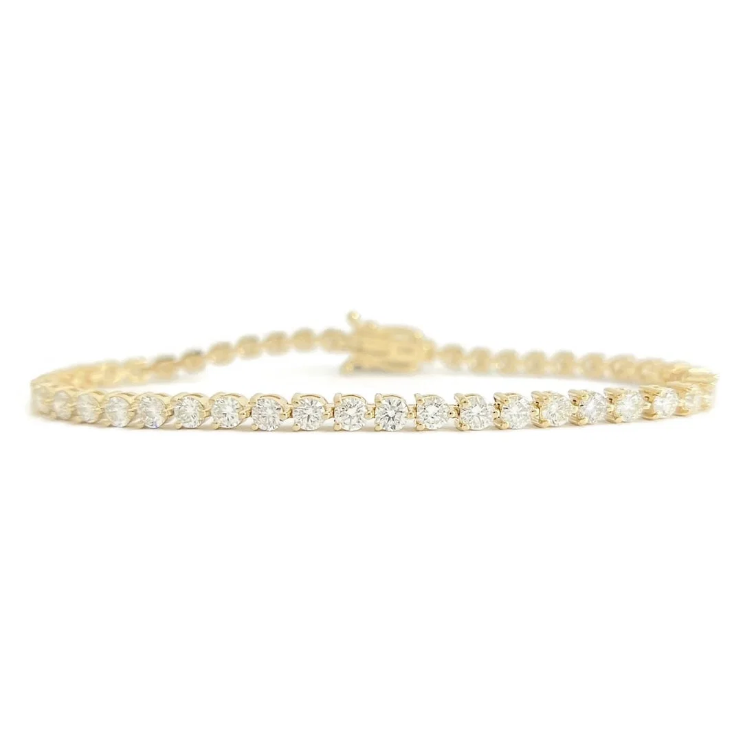 Round 3-Prong Diamond Tennis Bracelet 14K Yellow Gold, 7 Inches, 5.02 CTW