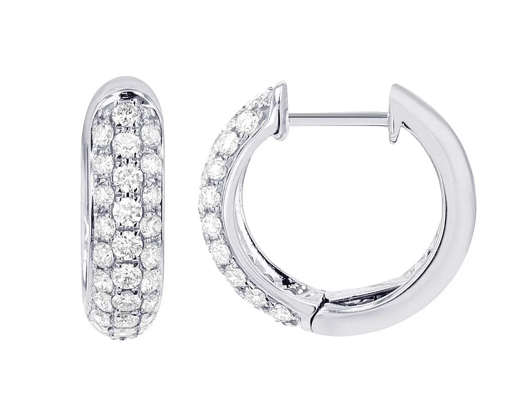 ROUND INSIDE REAL DIAMOND HOOP EARRINGS 14K WHITE GOLD