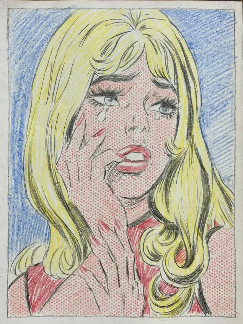 Roy Lichtenstein American Colored Pencil on Paper In the Style of. Warhol & Lichtenstein Era