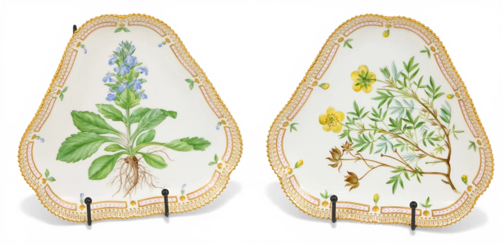 Royal Copenhagen (Danish) Flora Danica Porcelain Serving Plates, 'Ajuga Genevensis, Potentilla