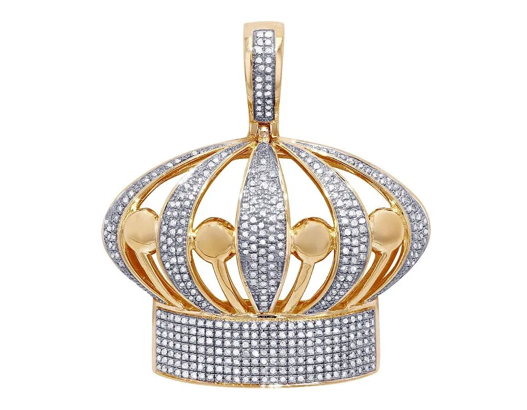 ROYAL CROWN REAL DIAMOND PENDANT 10K YELLOW GOLD
