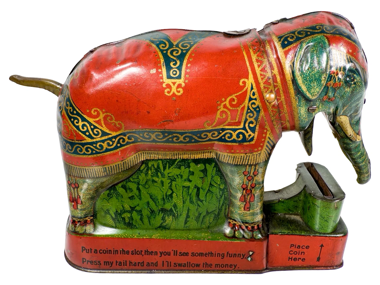 Royal Trick Elephant with Verse - Tin Mechanical Bank