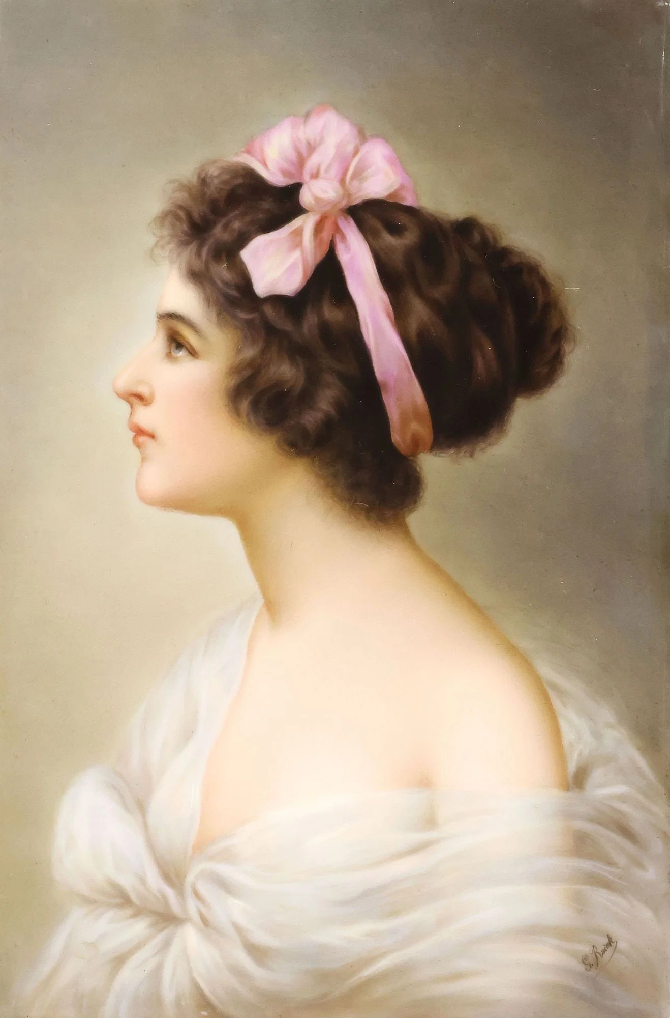 ROYAL VIENNA STYLE PAINTED PORCELAIN PLAQUE, FEMALE BEAUTY