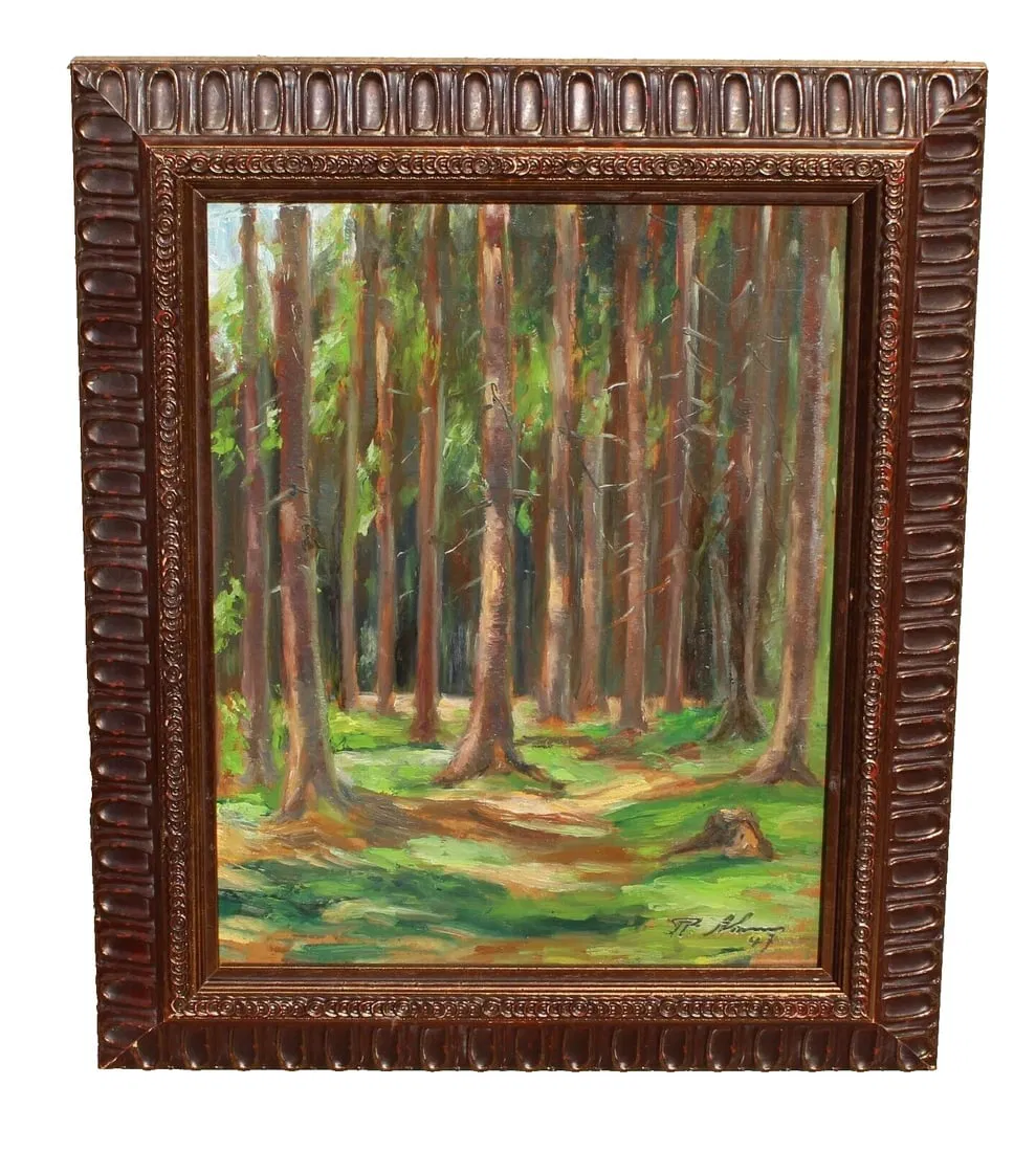 RUDOLF AHRENS (German 1881-1957) Forest Scene 1947 oil painting
