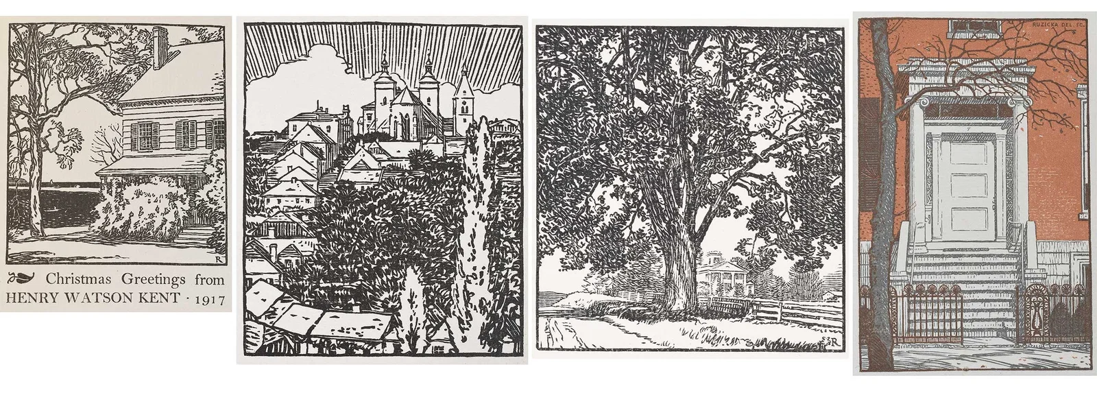 Rudolph Ruzicka, Four Wood Block Prints, Greeting Cards