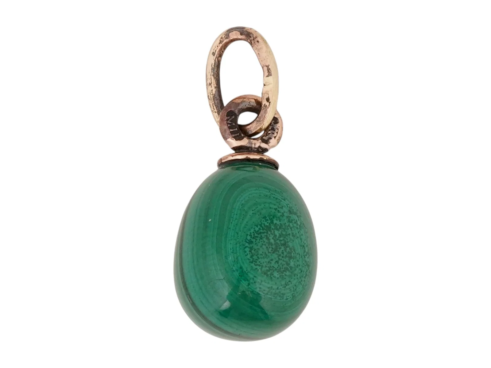 RUSSIAN 14K GOLD CARVED MALACHITE EASTER EGG PENDANT