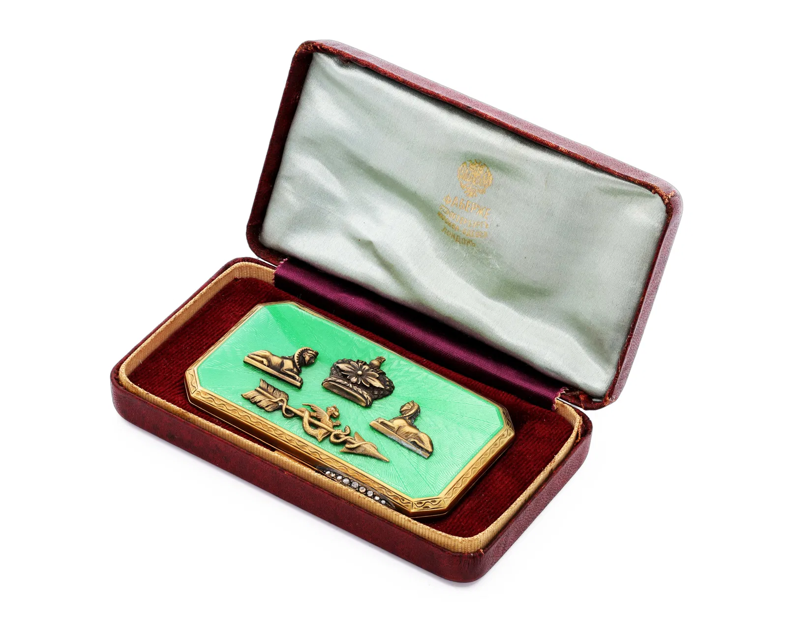Russian Faberge Era Enamel Silver Case with Diamonds & Ruby