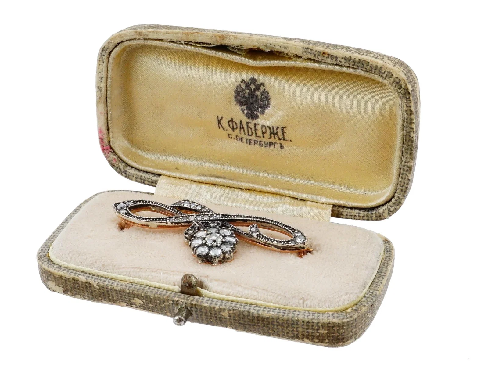 RUSSIAN GOLD AND SILVER DIAMOND BROOCH IOB