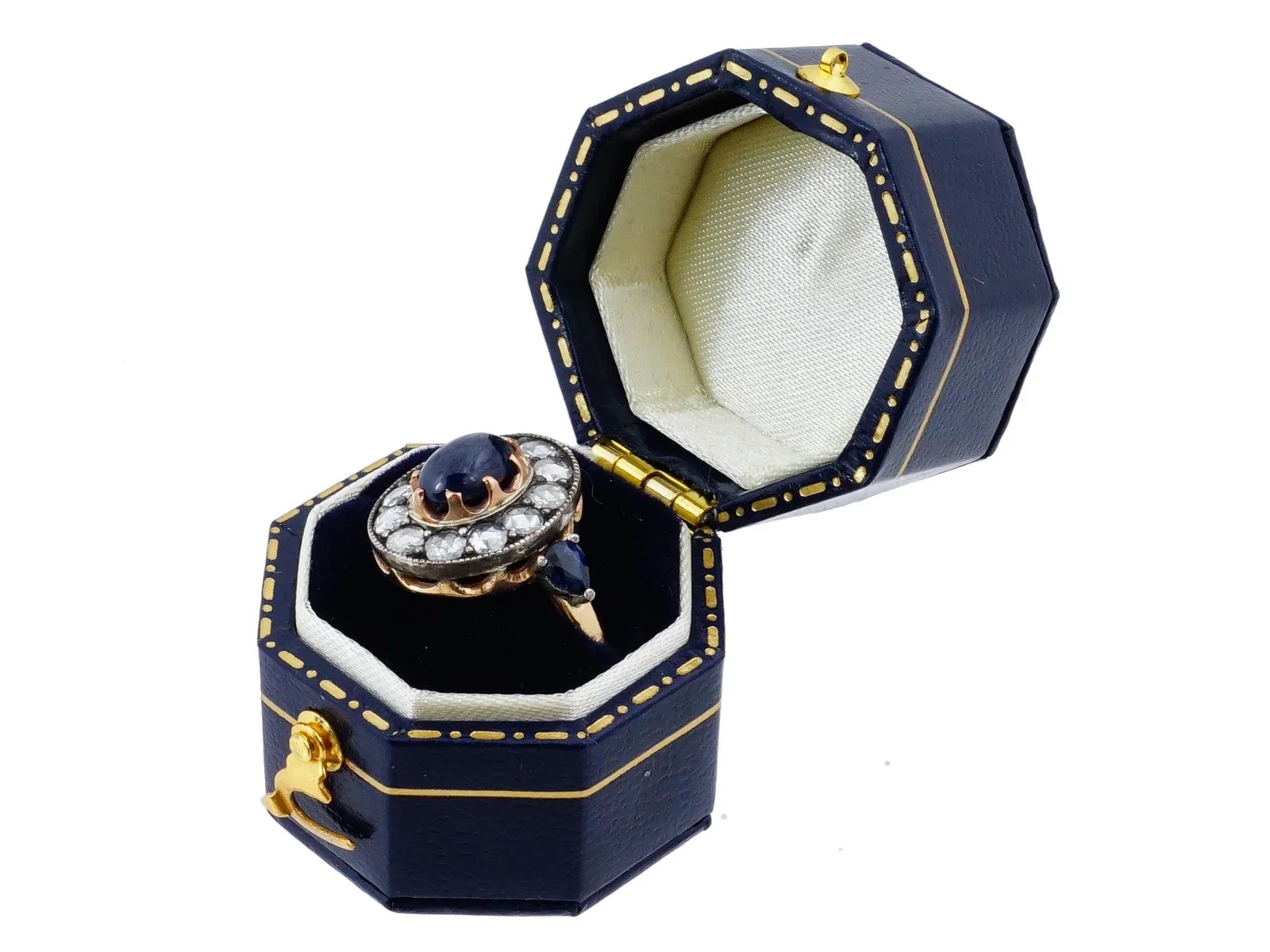 RUSSIAN GOLD SAPPHIRE AND ROSE CUT DIAMOND JEWELRY RING