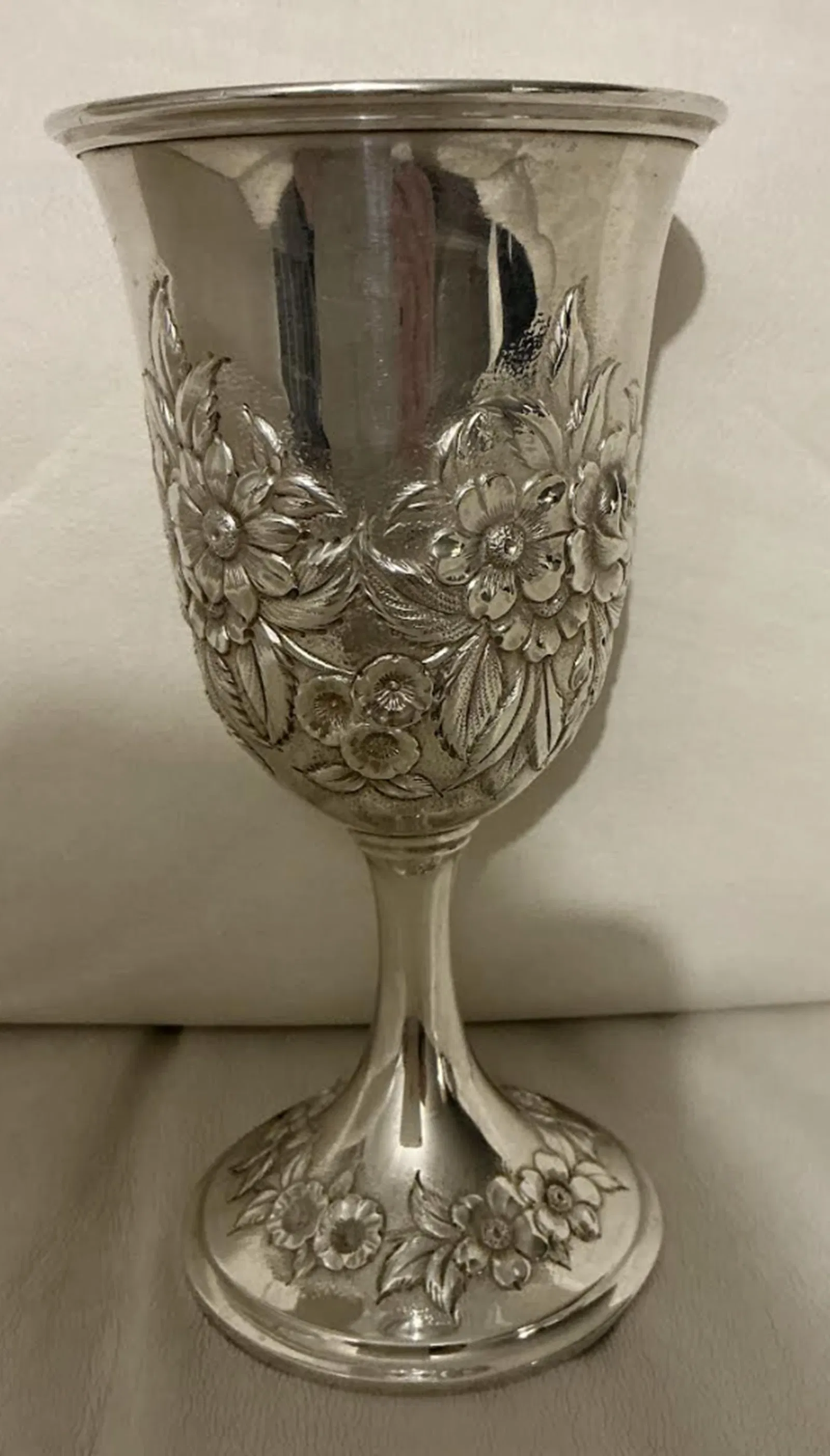 S. Kirk & Son Repousse Water Goblet Sterling 72 F Hand Decorated