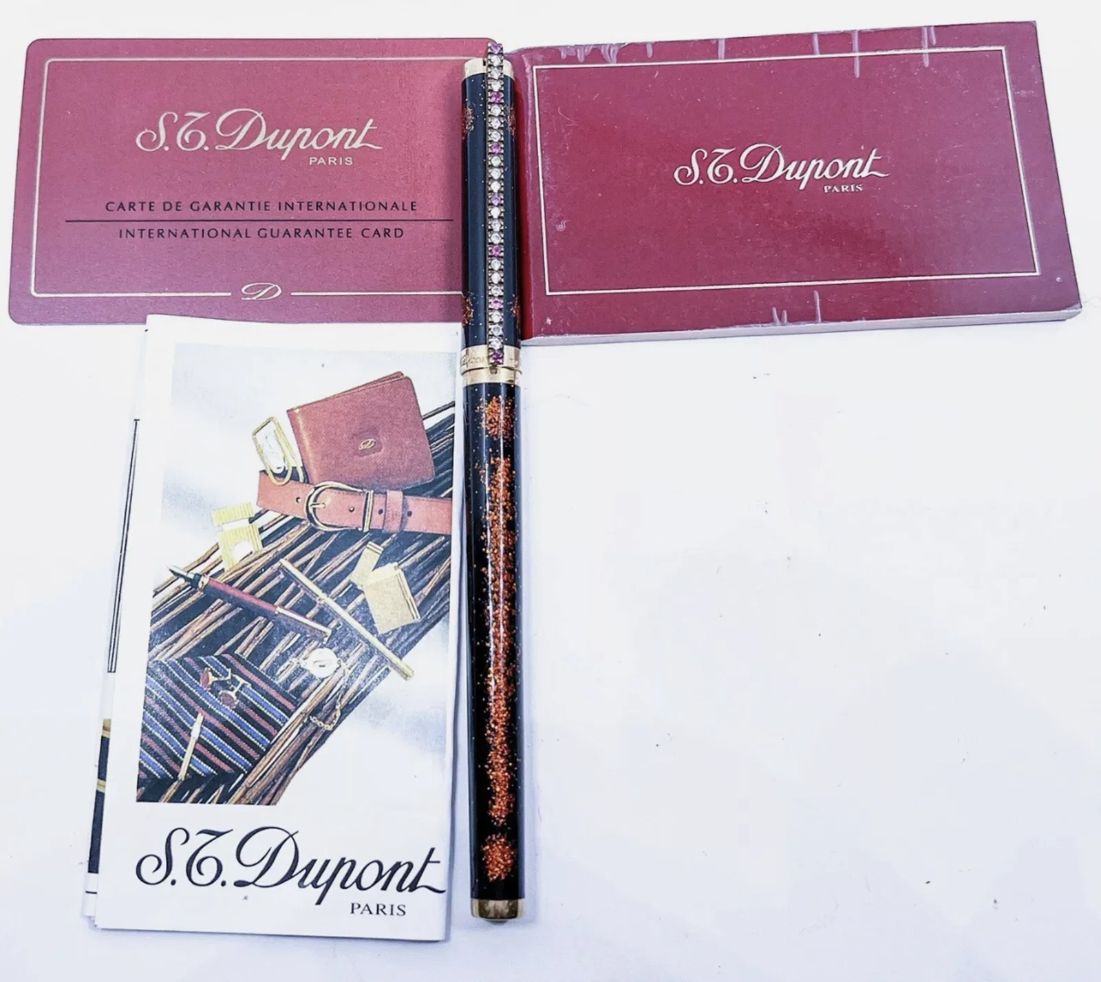 S.T. Dupont Rollerball Pen laque de chine With Pink & White Diamonds