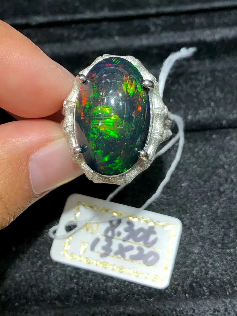 s925 Pure Silver Black Opal Ring