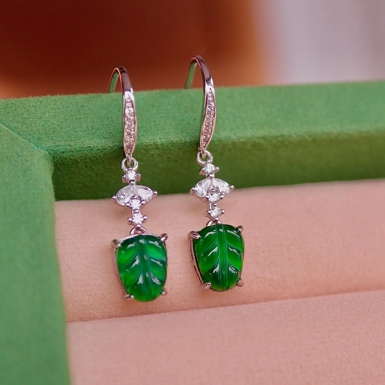 S925 pure silver natural jadeite earrings