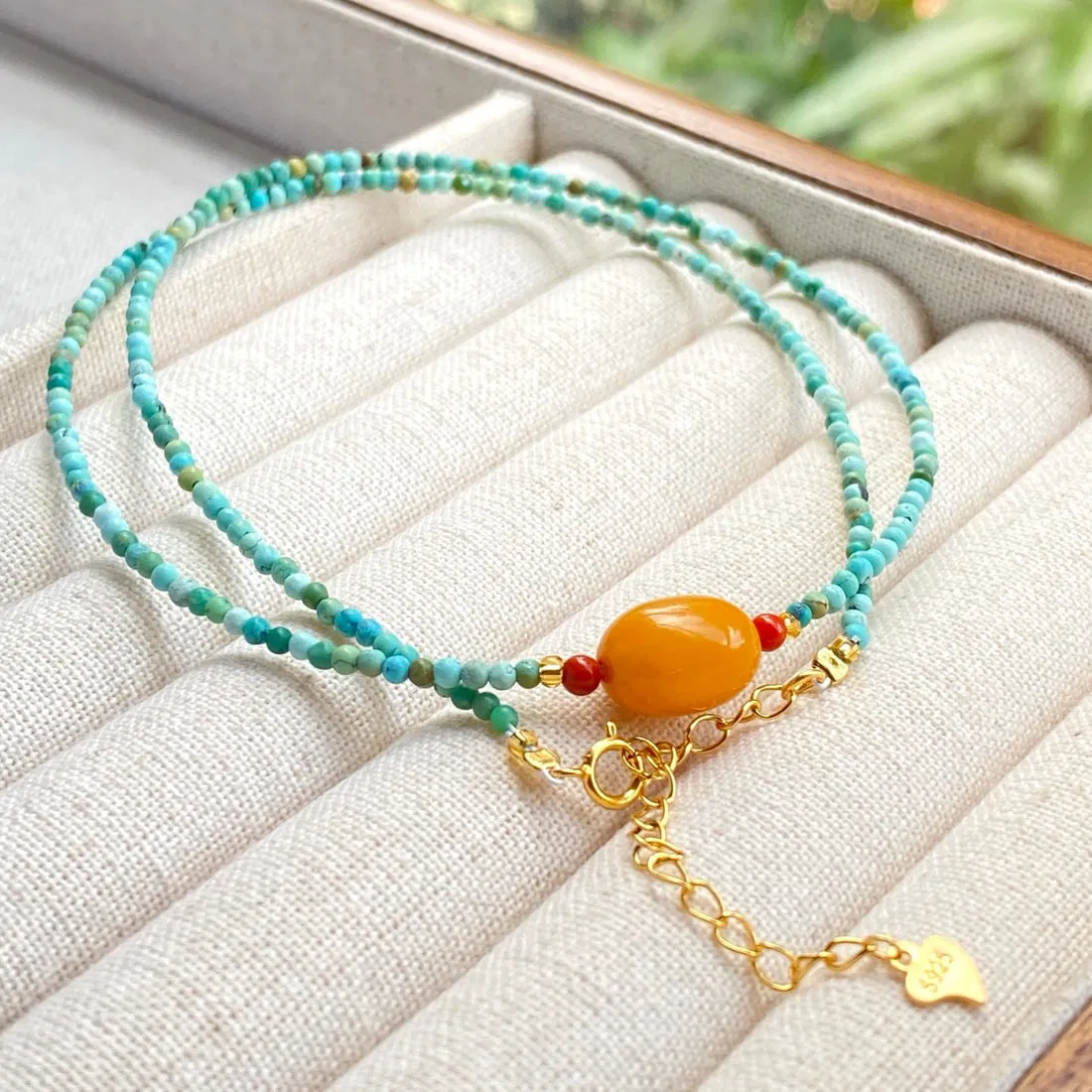 S925 pure silver natural turquoise necklace