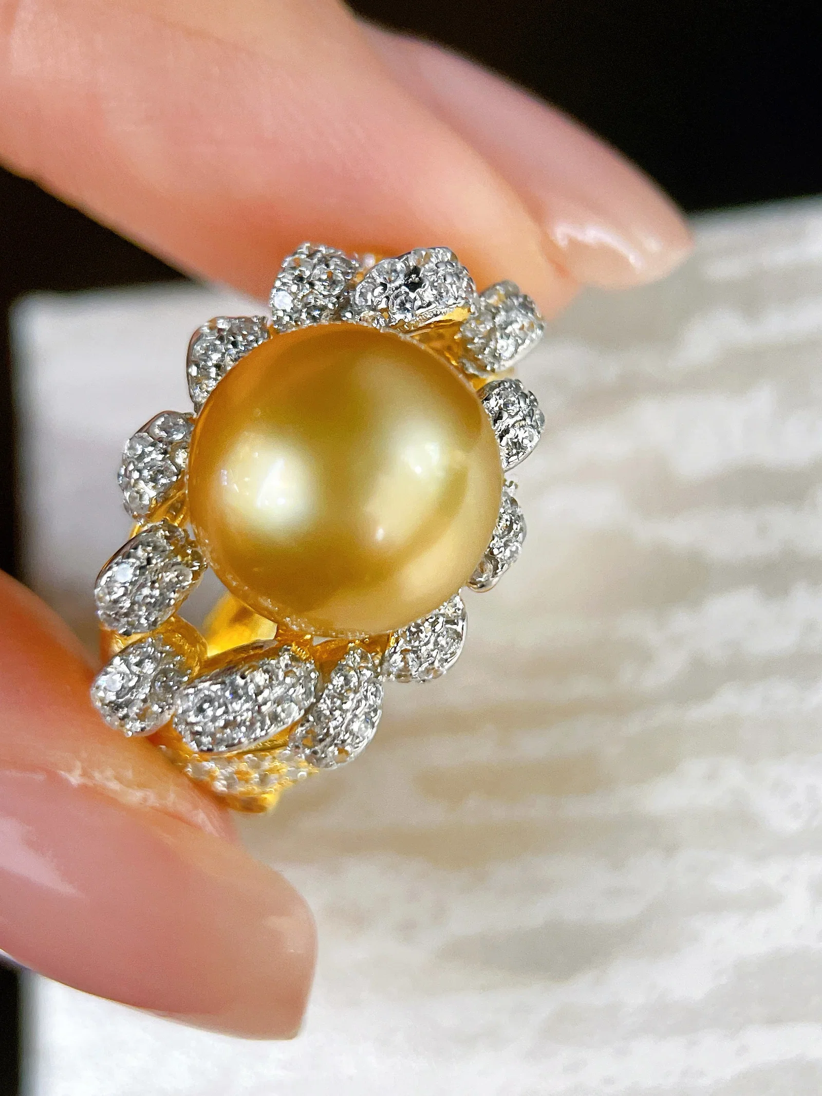 s925 Silver Golden Pearl Ring