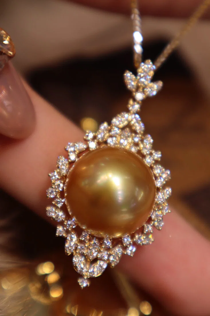 S925 silver inlay Gold Pearl Pendant