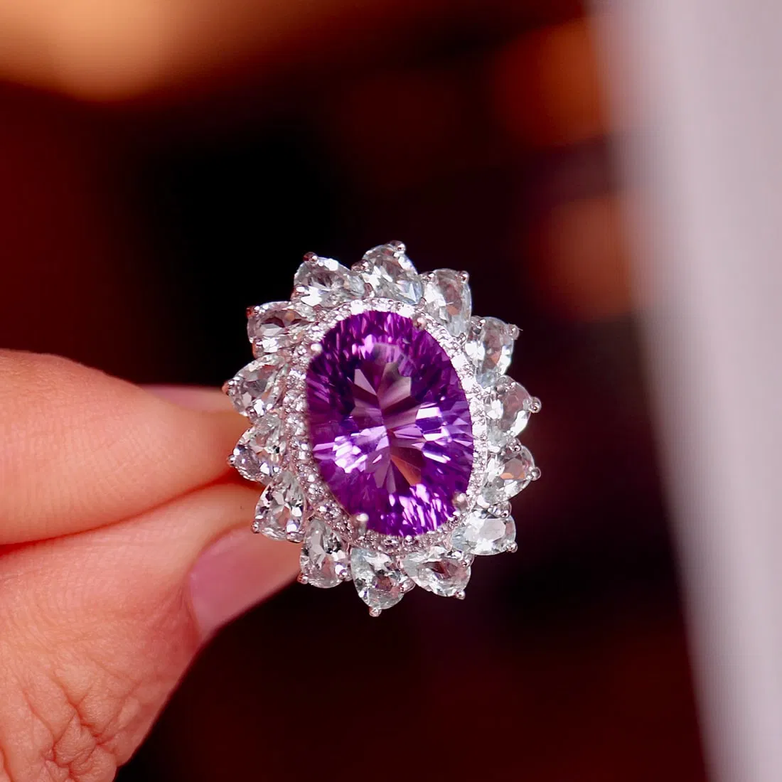 S925 silver natural amethyst ring