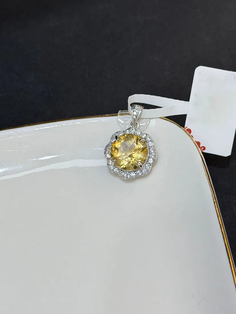 S925 silver natural yellow crystal pendant