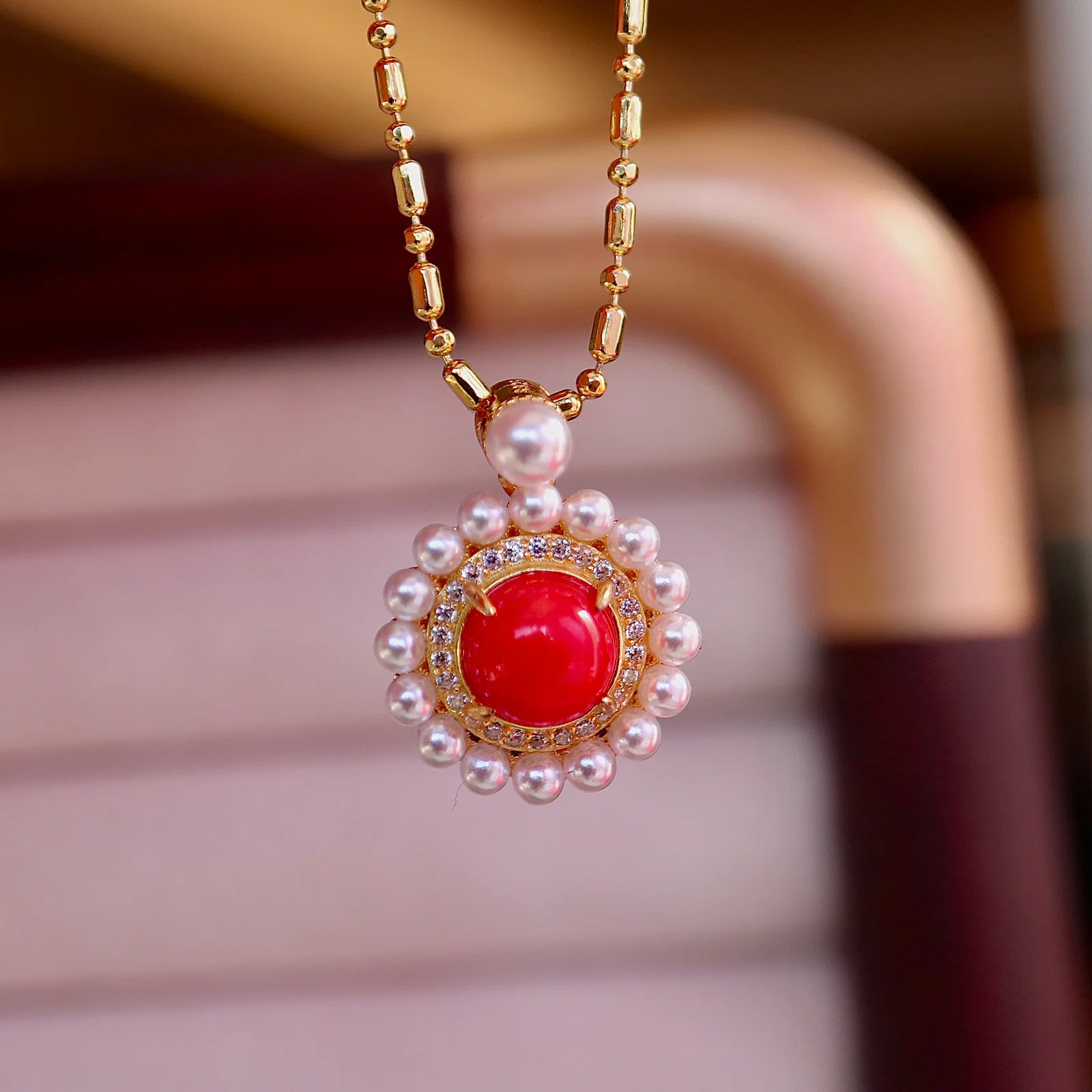 S925 Silver Red Coral Pendant