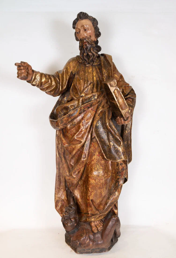 Saint Bartholomew, important wood carving, Catalan or Valencian Gothic school from the end of the