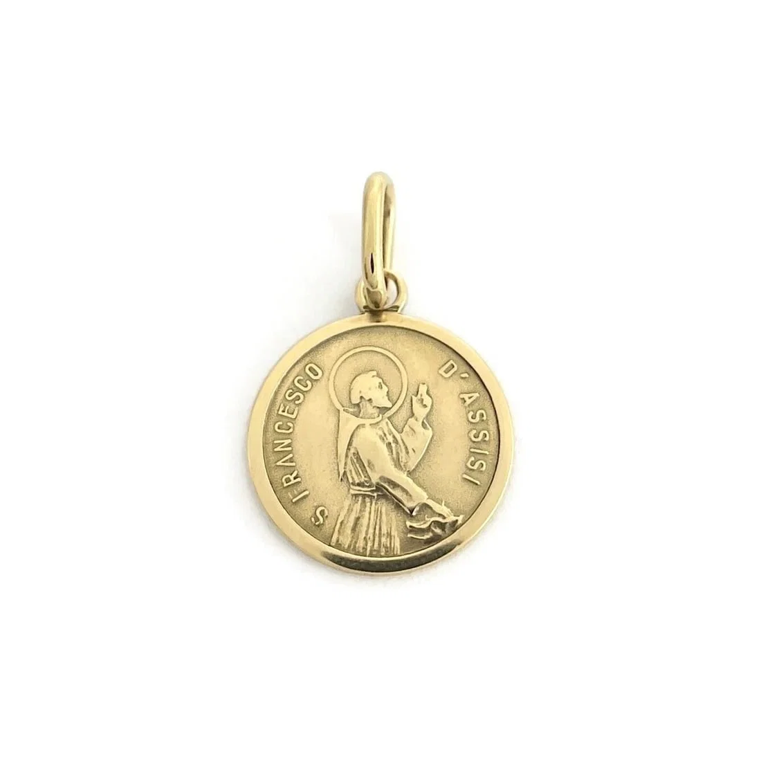 Saint Francesco D'Assisi Religious Disc Pendant Charm 18K Yellow Gold, 2.07 Gram