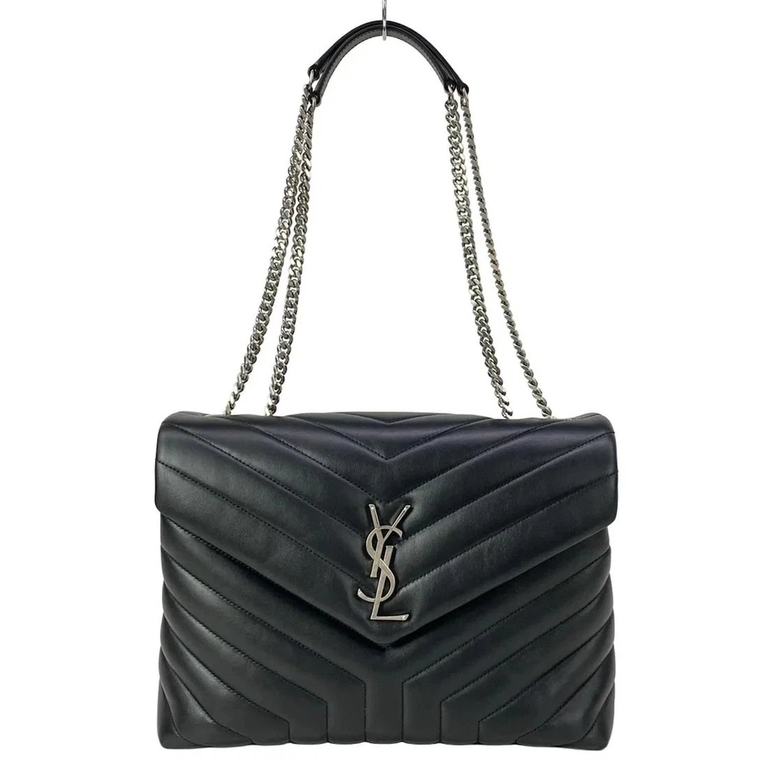 SAINT LAURENT PARIS MONOGRAM BLACK LEATHER SHOULDER BAG