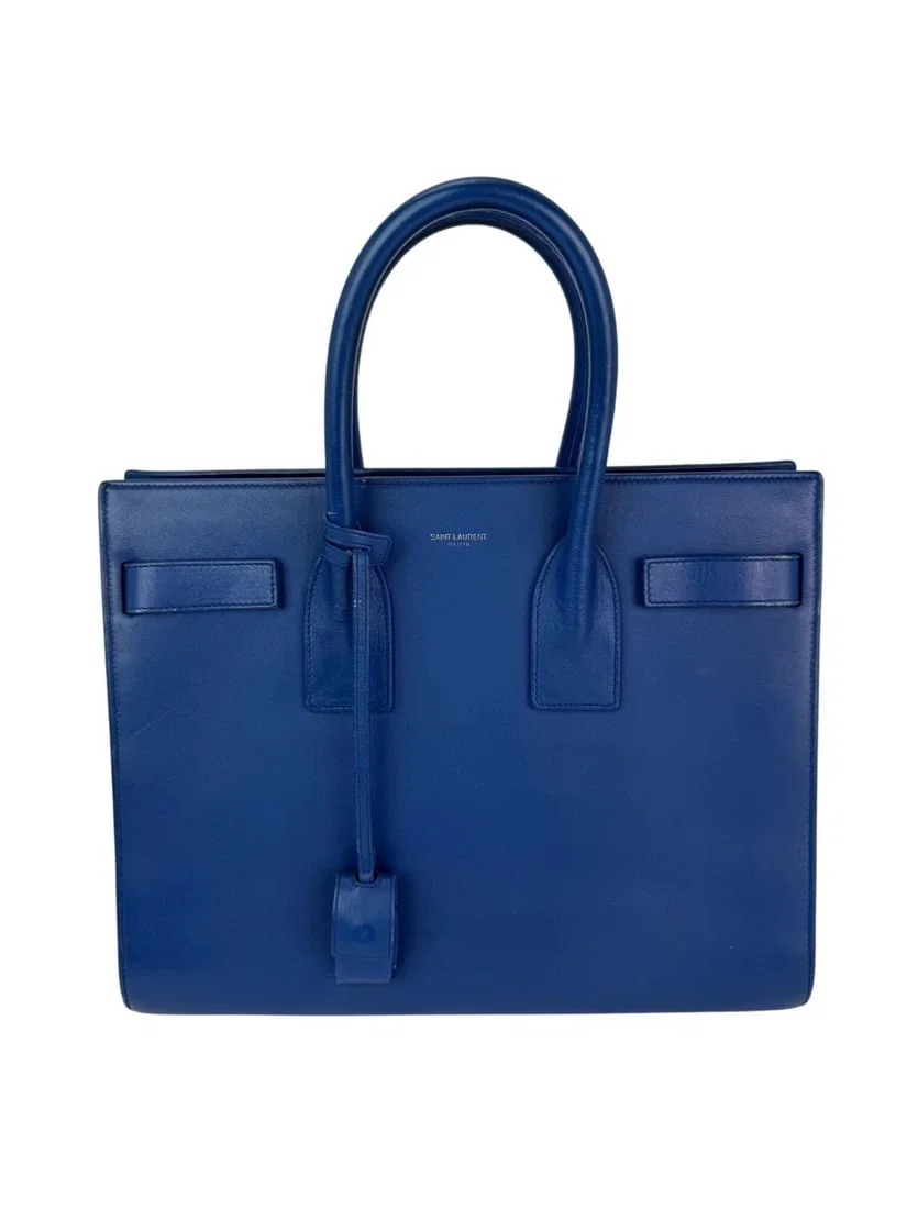 Saint Laurent Sac De Jour Blue Leather Hand Bag with Gold Hardware