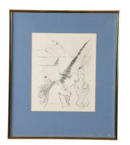Salvador Dali Lady and The Unicorn Etching 1966