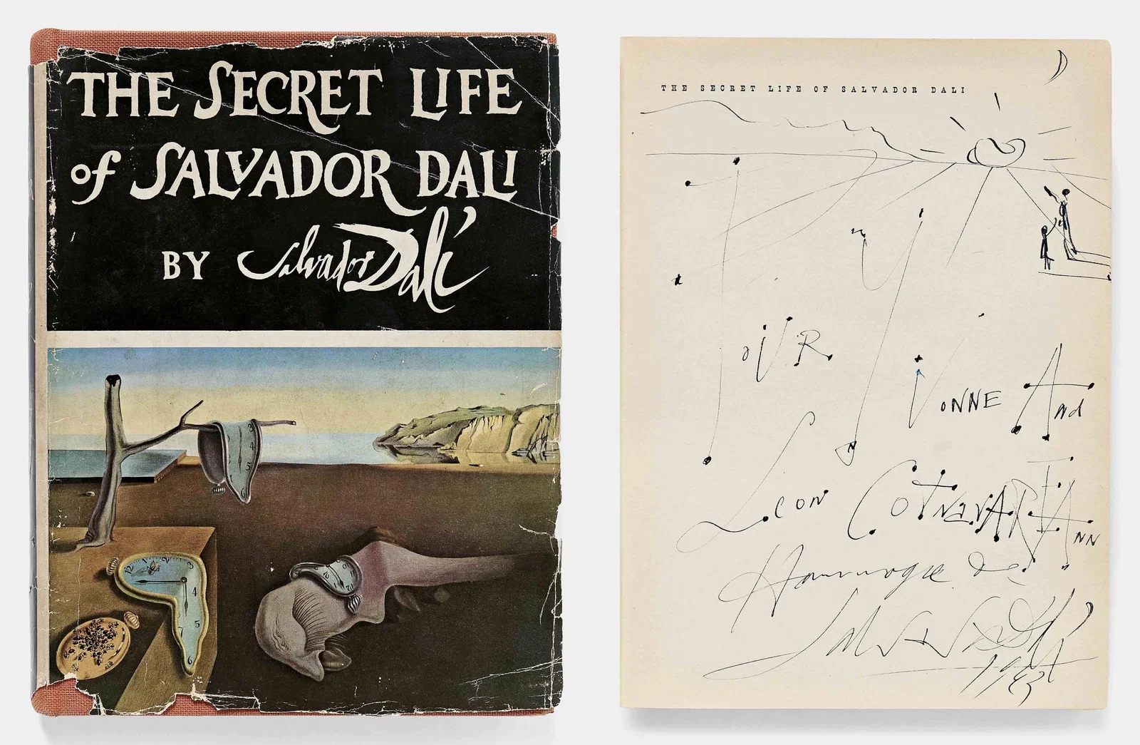 Salvador Dali Original Signed Artwork Within 1st Ed. of "The Secret Life of Salvador Dali"