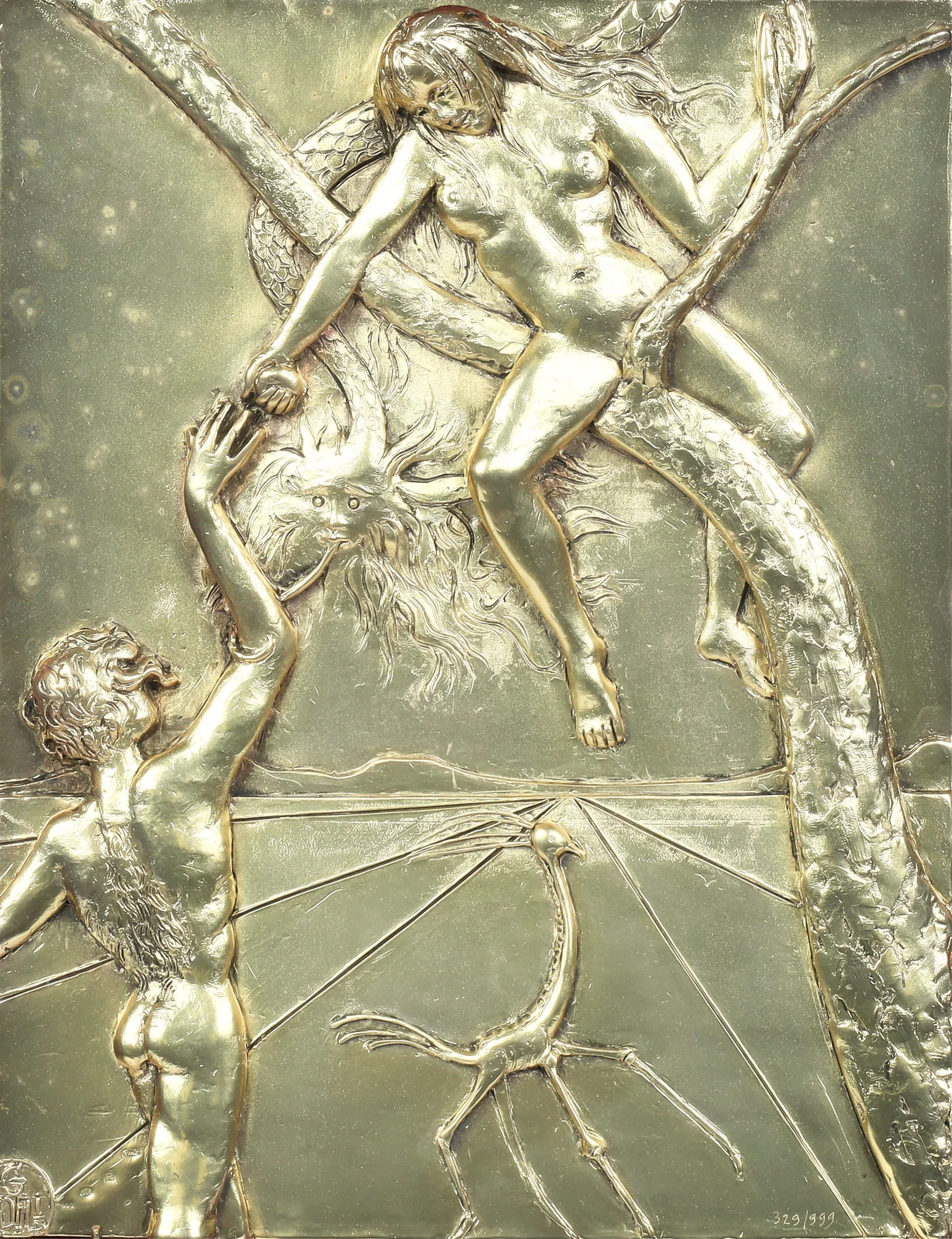 Salvador Dali(Spain, 1905-1989), The Original Sin, 1982, gold patinated relief on metal