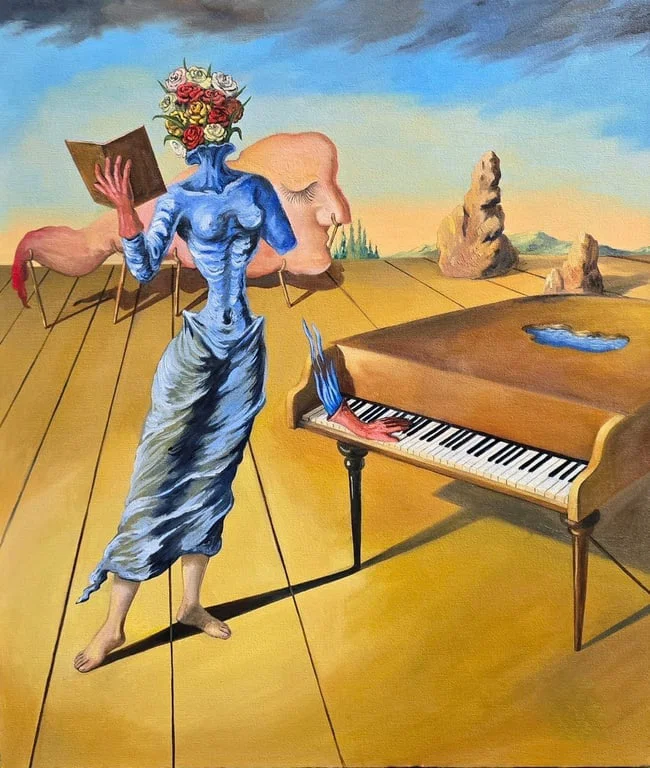Salvador Dalí Spanish 1904–1989 Oil on Canvas Painting in the Style of Dalí. Magritte & Ernst