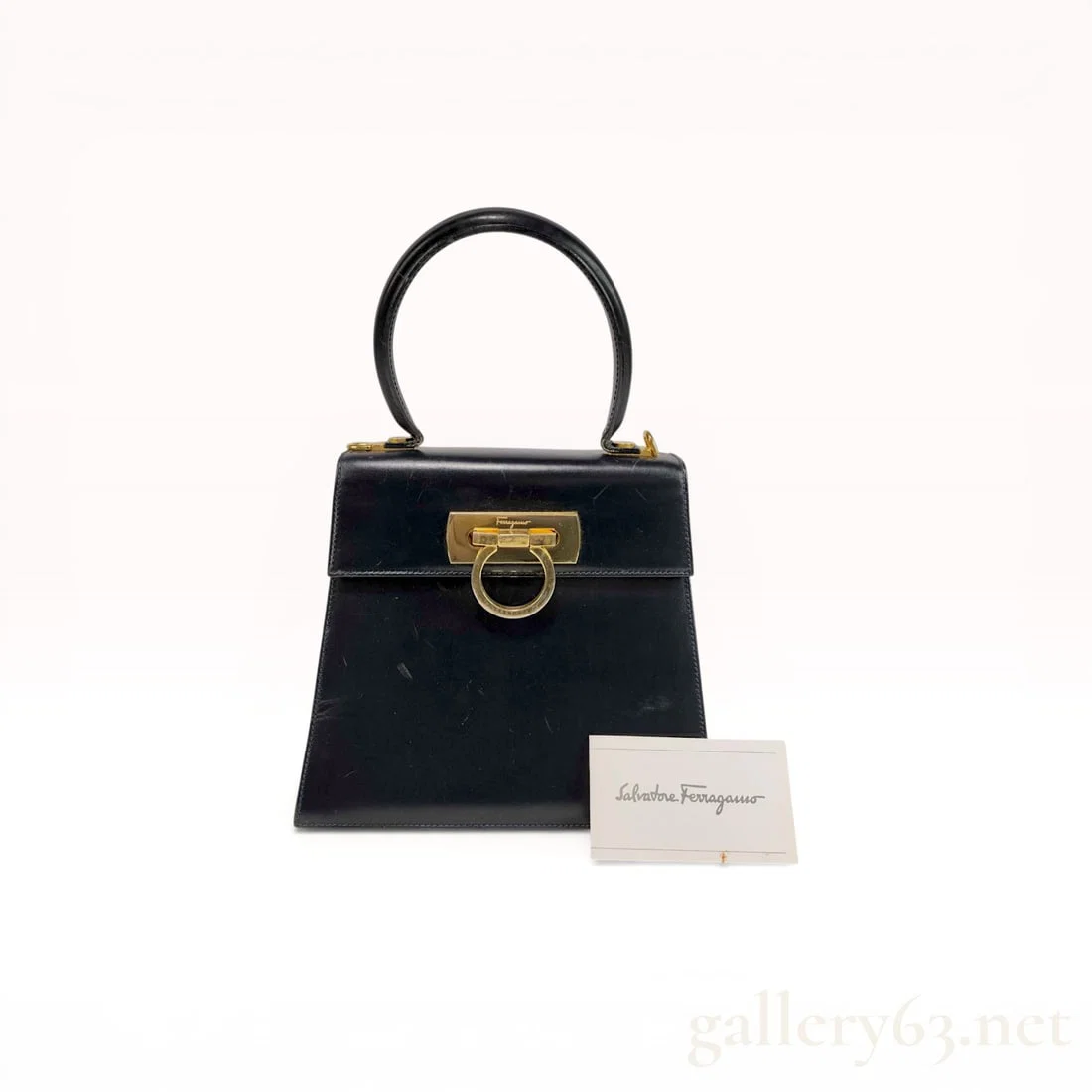 Salvatore Ferragamo Black Leather Gancini Iconic Top Handle Bag