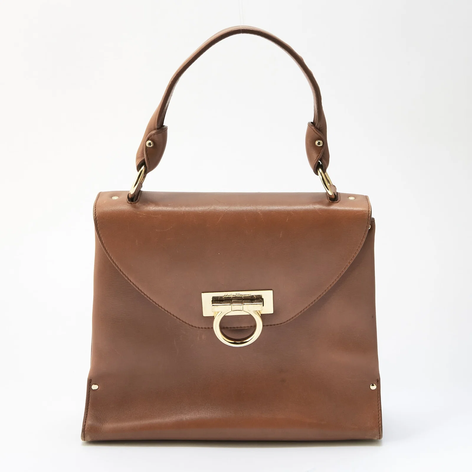 Salvatore Ferragamo Brown Leather Gancini Bag