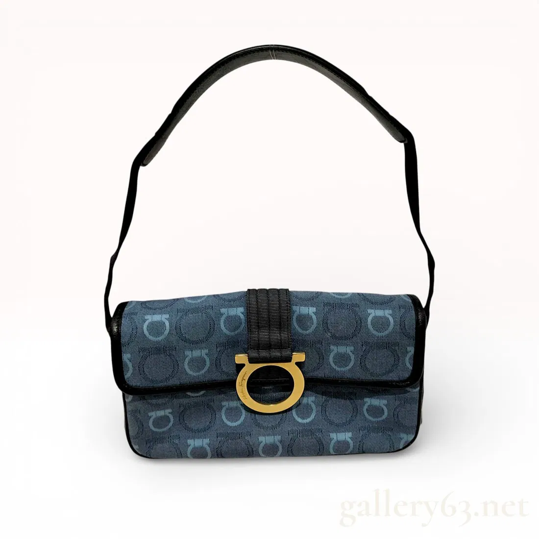 Salvatore Ferragamo Gancini Monogram Canvas Baguette Shoulder Bag Blue