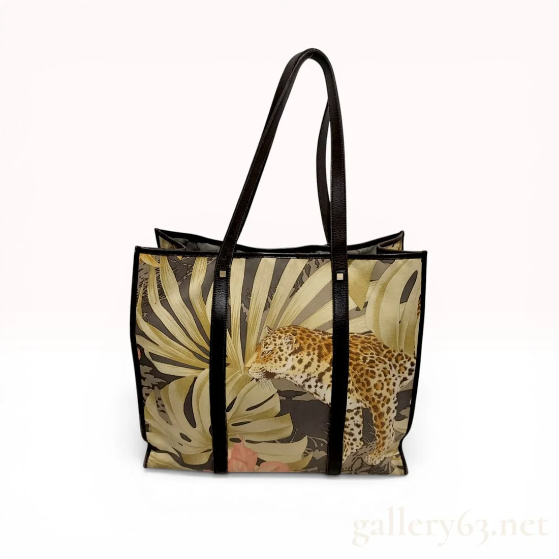 Salvatore Ferragamo Leopard and Tropical Flora Print Canvas Tote Bag