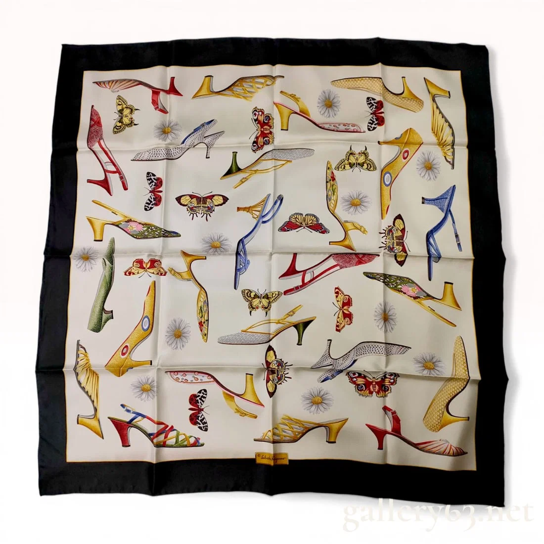 Salvatore Ferragamo Silk Scarf with Shoe and Butterfly Motif