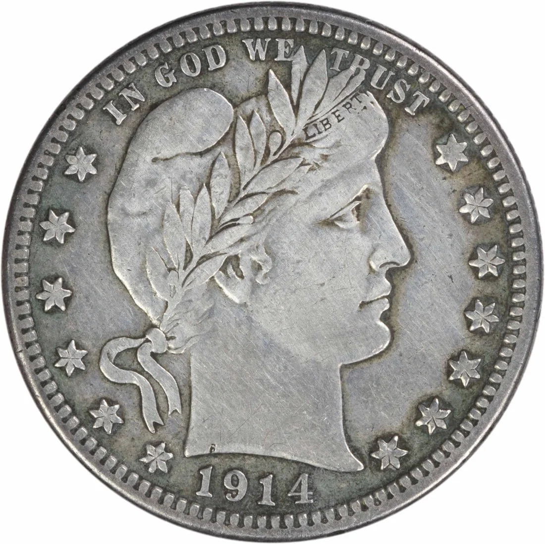 San Francisco 1914 Barber Quarter 90 Percent Silver Extra Fine Uncertified