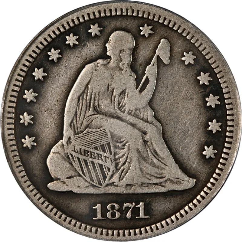 San Francisco Mint 1871 Seated Liberty Quarter ANACS F15 Details Silver Key Date