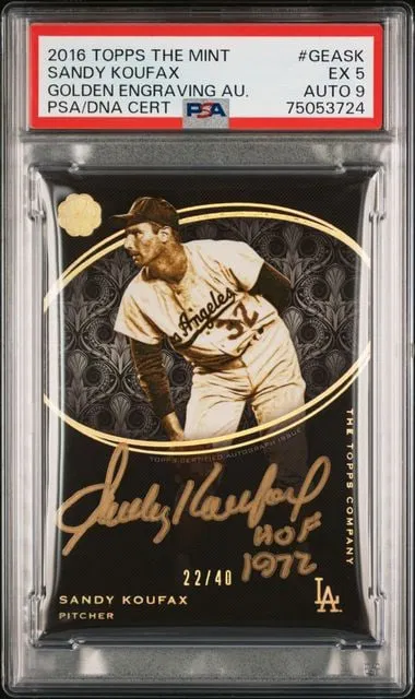 Sandy Koufax 2016 Topps Mint Golden Engraving PSA 9 Auto 22/40